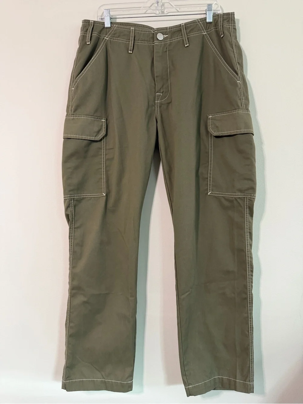 True Religion Baggy Cargo Pants Olive Green Contrast Stitch Men’s Size 34